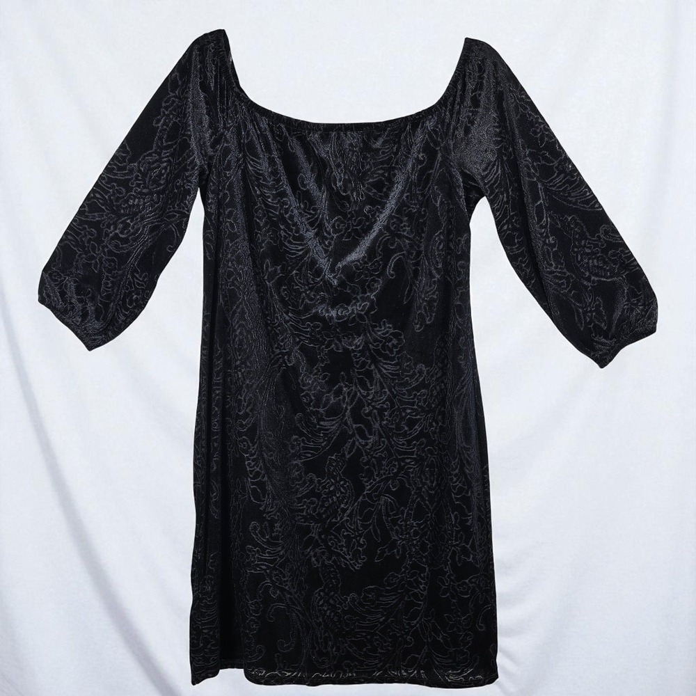 White House Black Market‎ Dress Women Medium Black Velvet Burnout Paisley Gothic